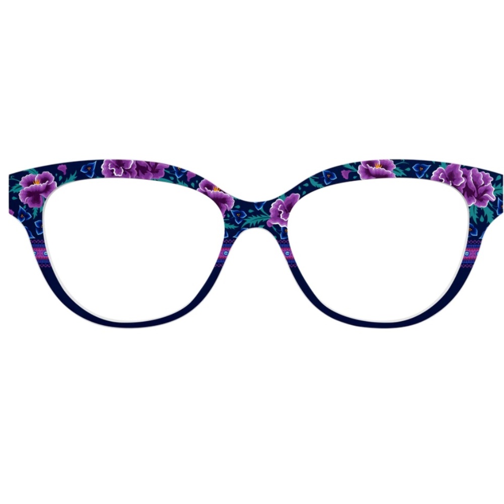 Pair Eyewear “Bloom Split” toppers for Quinn. Floral Patterned Eyeglasses